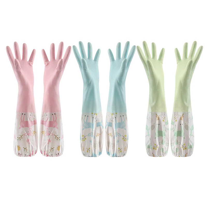 Dishwashing Gloves Single Layer Household Chore Splicing Sleeve Waterproof Gloves Plush Elastic Band Mouth Rubber for dishwashing gloves cleaning gloves