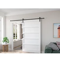 48x84 Inch White Barn Door with 8ft Sliding Door Hardware Kit and Handles DIY Assembly 5 Panels Fits 45 Inch 47 Inch Openings 2