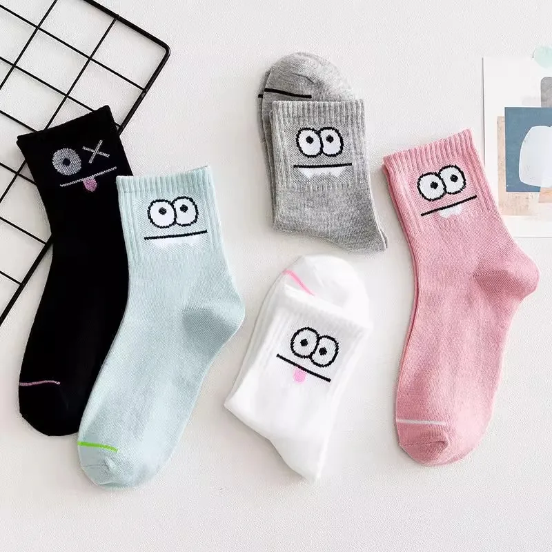 Printed ankle socks 5 pairs women's cute expression printed ankle socks comfort interesting spring autumn medium tube sock kawaii girls' short socks