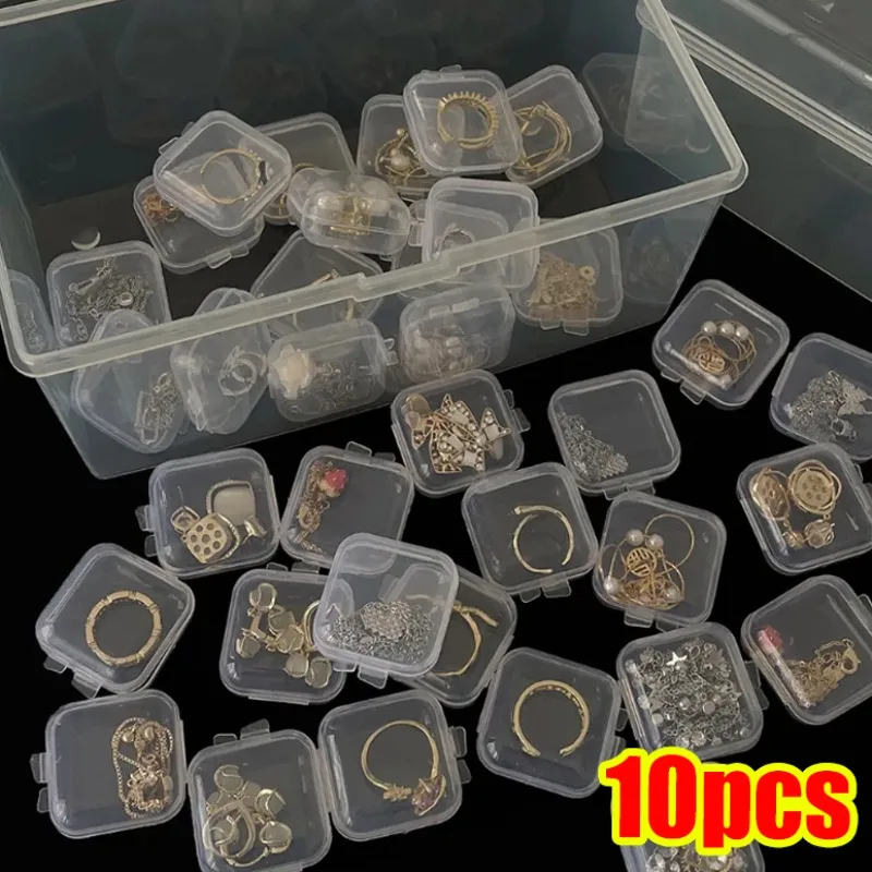 Mini Plastic Storage Containers Portable Pill Medicine Storage Transparent Square Boxes Jewelry Earrings Rings Packaging Display