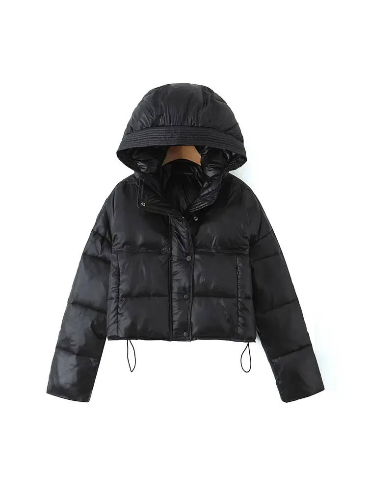 

TRAF Women's Hooded Short Parka Coat 2023 Autumn Winter Zipper Long Sleeve Casual Parka Jackets Coat New In Outerwears Chic Tops