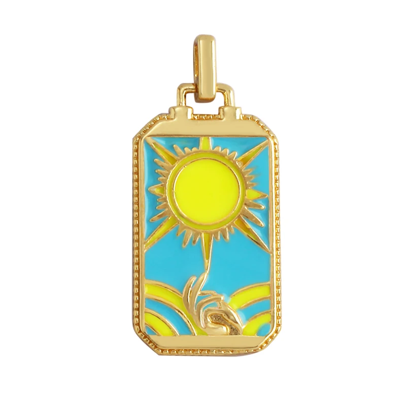 Enamel Tarot Cards Sun Star Moon Evil Eye Heart Hand Charm Pendant,18K Gold Plated Bracelets Necklaces Jewelry Accessories M80