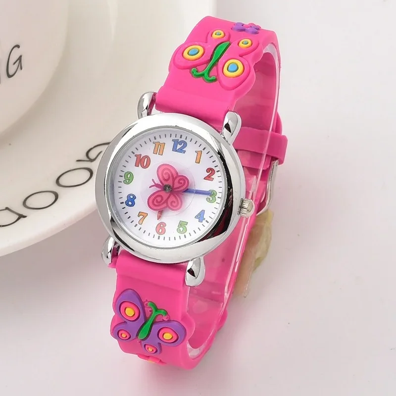 

Waterproof Children's Watch 3D Cartoon Butterfly Silicone Quartz Wristwatch Student Girls Colourful Cute Watches Kids Gift Clock