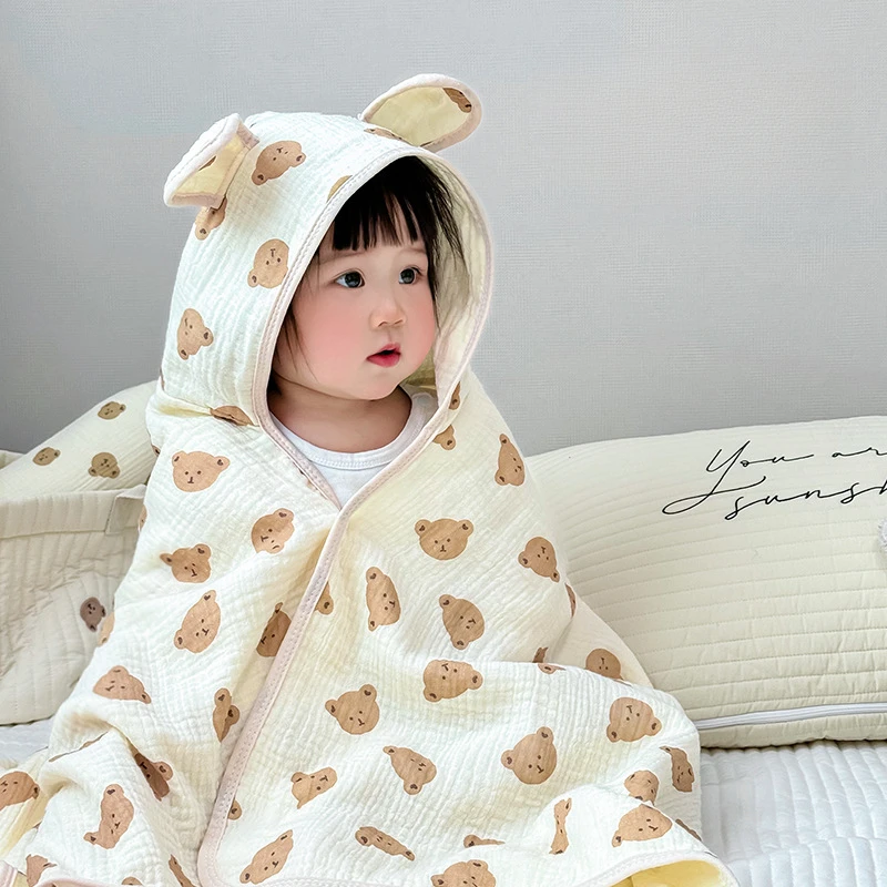 طفل ربيع الخريف في الهواء الطلق عباءة متعددة الأغراض لطيف الدب مقنعين منشفة استحمام الطفل لينة قسط القطن ماصة للعرق البشكير