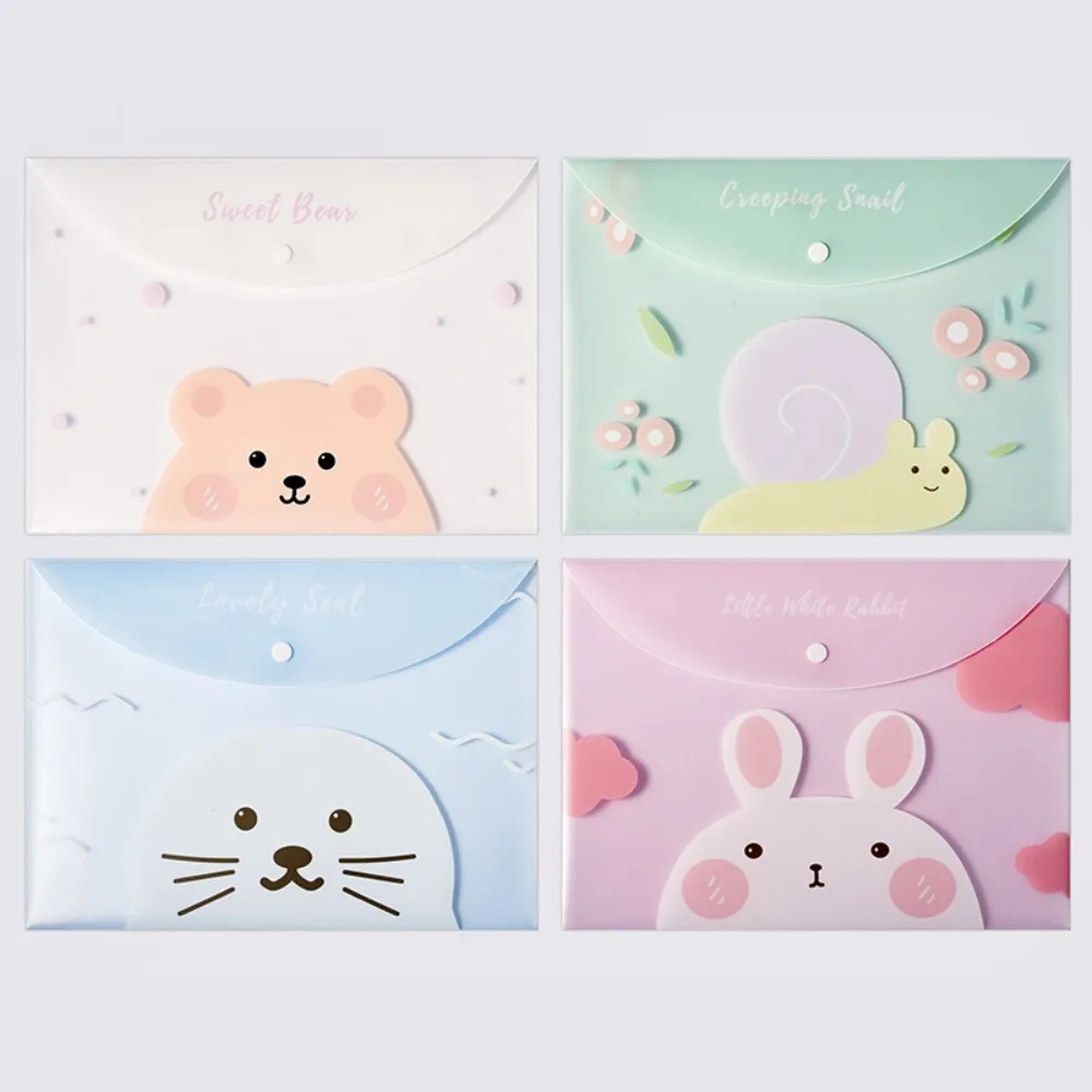 4pcs File Bags for Document Cute Cartoon File Holder Snap Button