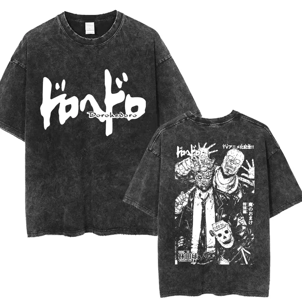 Japan Anime Dorohedoro Kaiman Gewaschen T Shirts männer Retro Harajuku Gothic Manga T-shirt 100% Baumwolle Übergroßen T Shirt Streetwear