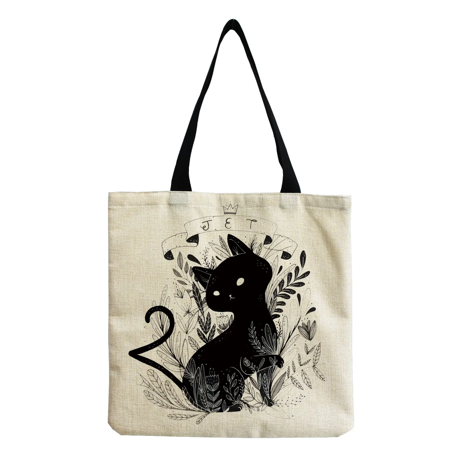 Portable Large Capacity Black Female Shopper Bags Sheep Floral Cartoon Printed Tote Personality Cute Animal Simple Size Handbag 