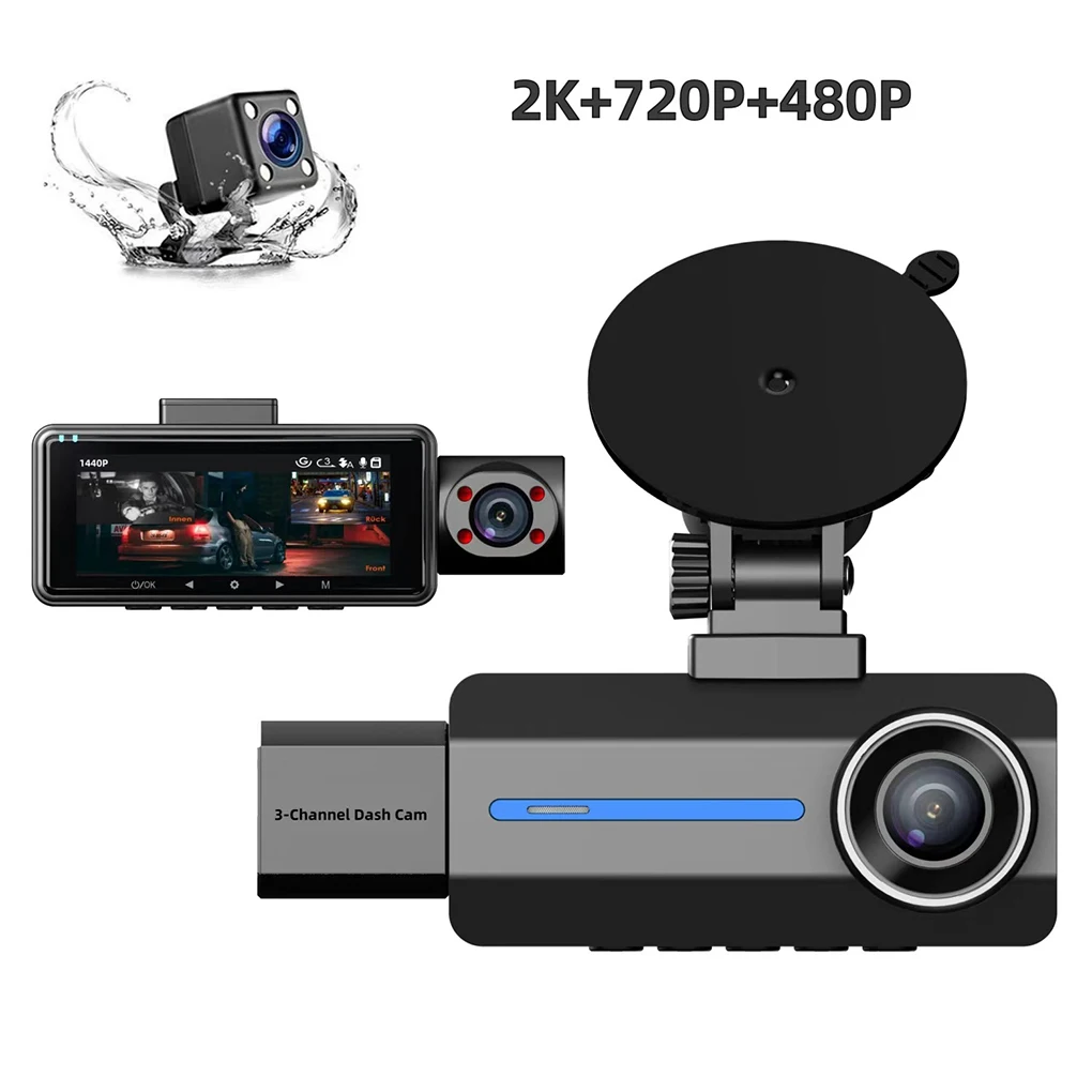 Portable Car DVR Camera 3 WiFi Channel Driving Recorder With Loop Recording Function Rear 1440P High-definition Driving Recorder