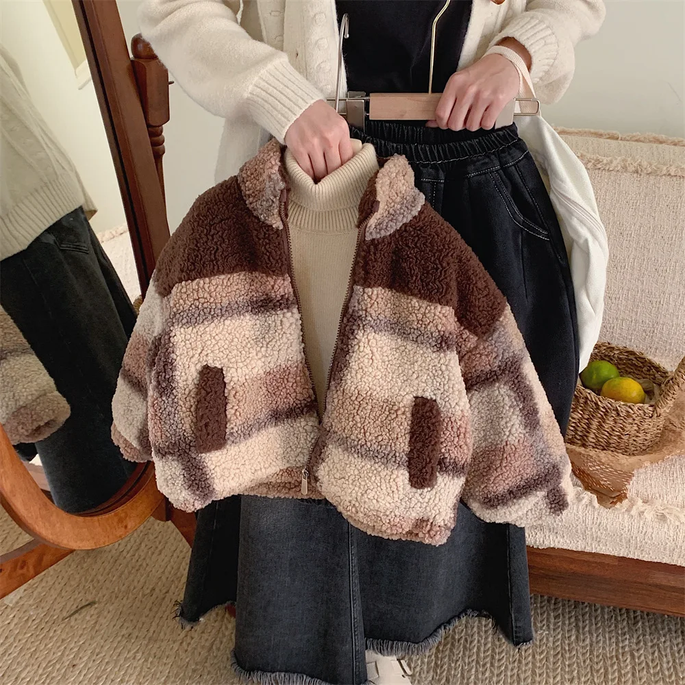 Autumn Winter Korean Children Boy Woolen Coat Cotton Fleece Thick Baby Boy Jacket Loose Patchwork Handsome Infant Boys Coat
