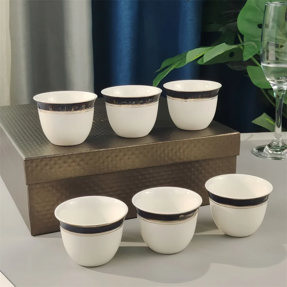 

European-style Ceramic 6-piece Coffee Cup Set Creative Blue Edge Gold Craft Home Milk Tea Mug Kitchen Home Couple Party Gift