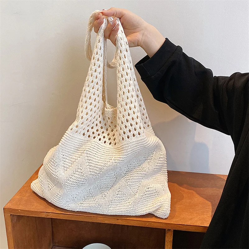 Designer Knitted Handbags Female Large Capacity Totes Women's Pack Summer Beach Bag Big Purses Casual Hollow Woven Shoulder Bags