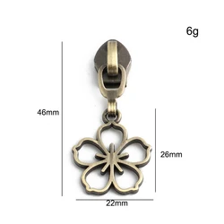 Metal Cherry Blossom Decorative Zipper Slider for Makeup Bags - Replaceable Heads DIY Accessories (5 - 20pcs) (Brush antique brass)