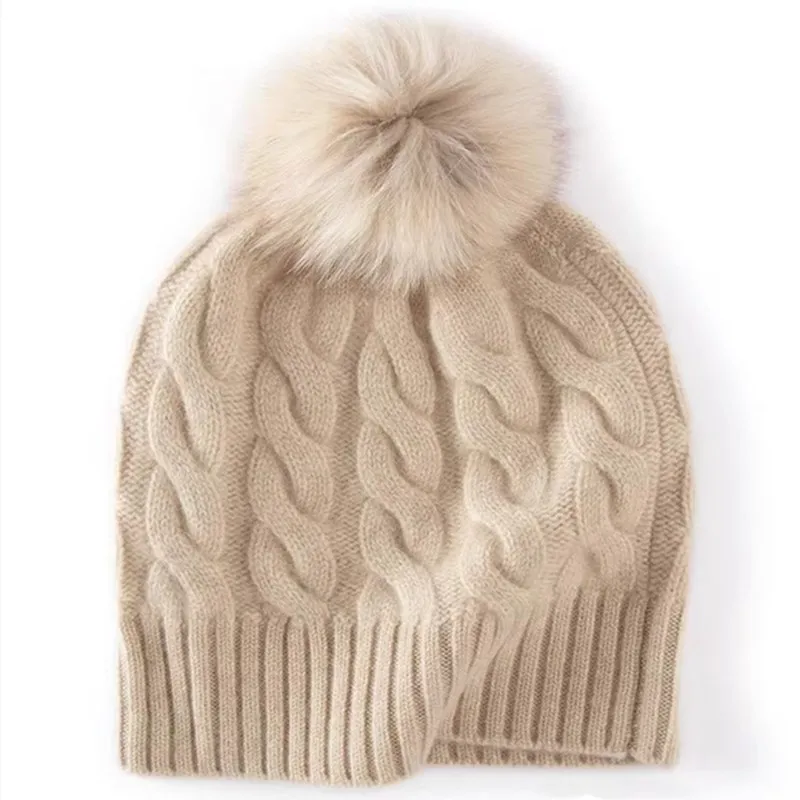 100% Wool Women's Hat Autumn Winter Thick Warm Casual Fashionable Ear Protection Knitted Cashmere Hat ﻿