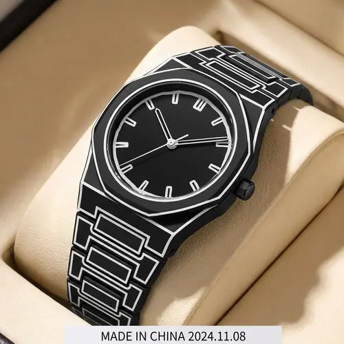 1pc All-Black Metal Chain Watch with Octagonal Bezel, Unique Markings, Simple and Stylish, Unisex, Trendy and Versatile - Image 9