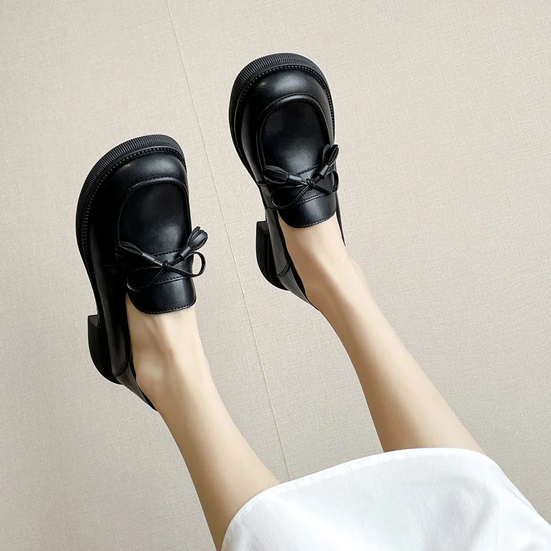

100% Genuine Leather Loafers Shoes Spring Women Fashion Pumps Low Heels Slip On Round Toe Office Lady Shoes For Femine