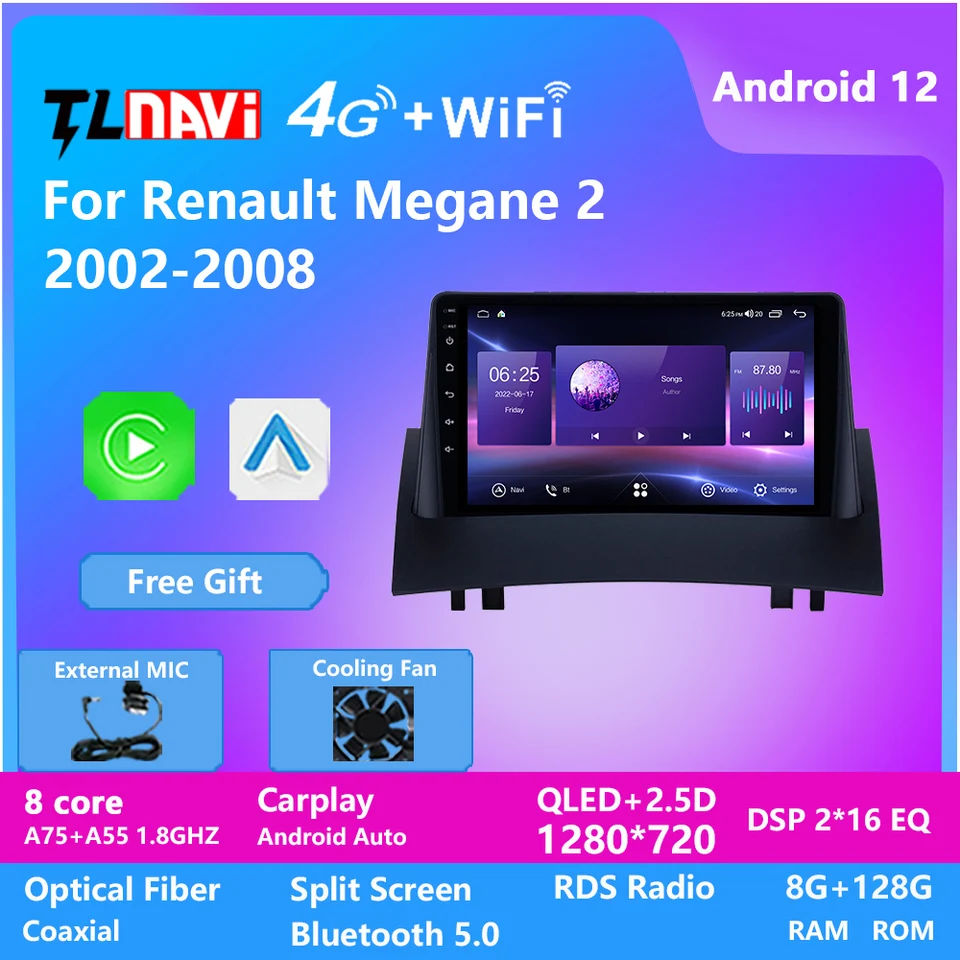 Autoradio CarPlay Android 12.0 Renault Mégane II (2002-2008) ⇒ Player Top ®