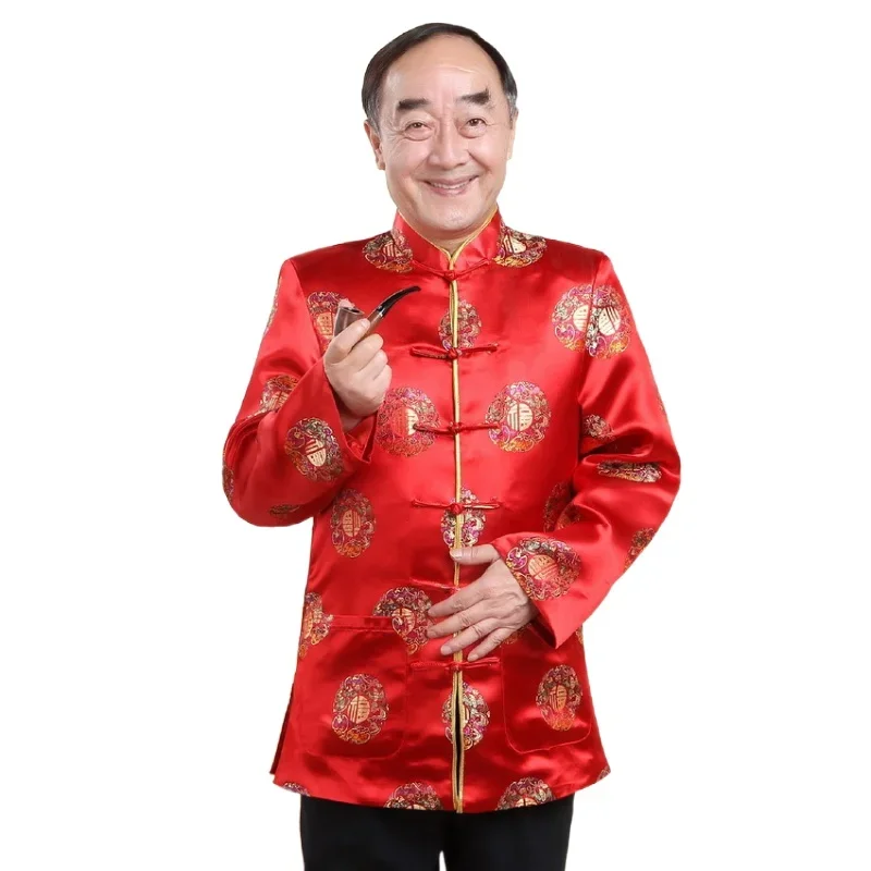 Traditional Chinese Clothing for Women Men Blouse Vintage China Collar Tops Birthday Jacket Elderly Clothes Costume Oriental