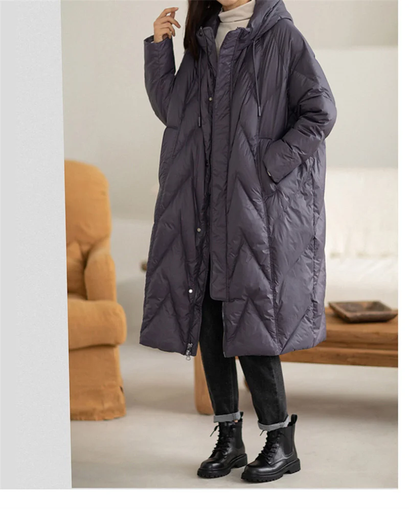 New Women Down Long Jacket Hooded Casual Loose Over Size Winter Coat Warm Outwear High Quality Female Cotton Overcoat Parkas
