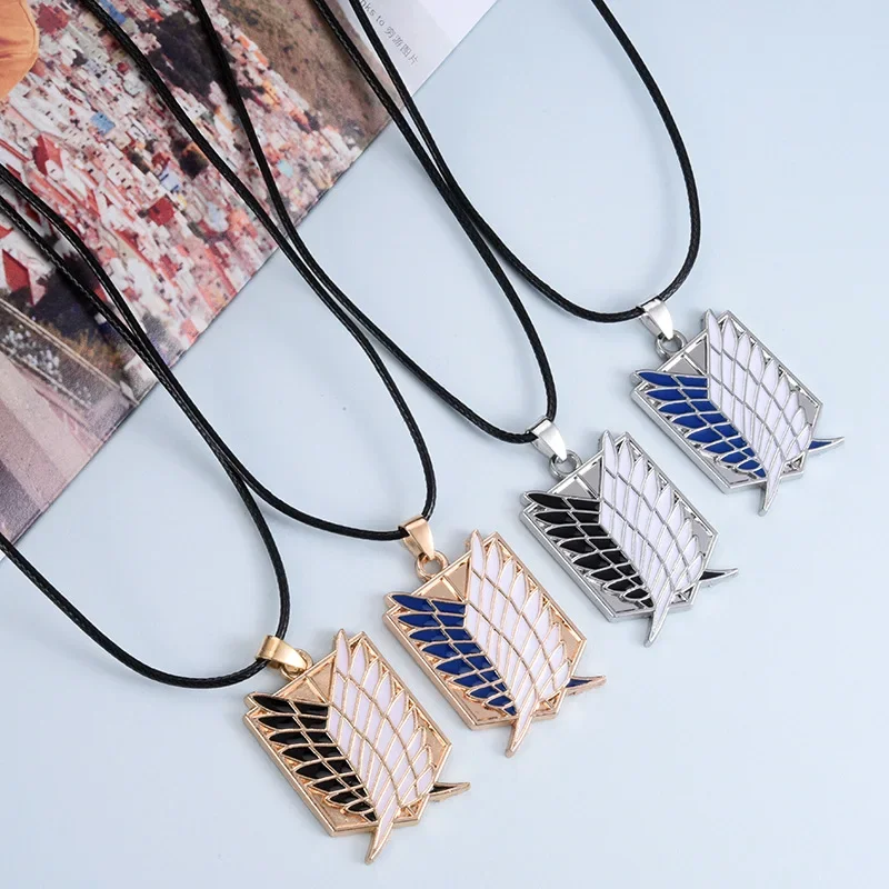 Anime Attack on Titan Alloy Necklace Wings of Liberty Pendant Leather Chain Man Woman Cosplay Accessories