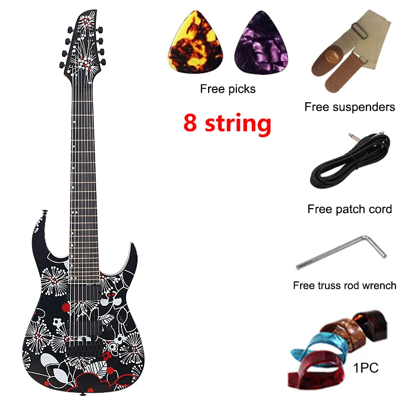 高光沢のあるエレキギター,8弦,39インチ,無垢材,22フレット - AliExpress