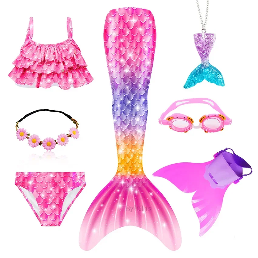 Girls Mermaid Costume Cosplay Swimsuit Bikini Set Swimming Tail For Kids can Add Monofin cosplay costume mermaid costume