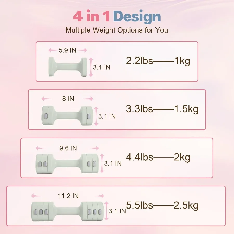 Adjustable Dumbbell Set of 2, 4 in 1 Free Weights Dumbbells Set for Women with Fast Adjustment, Each 2lb 3lb 4lb 5lb Hand Weight