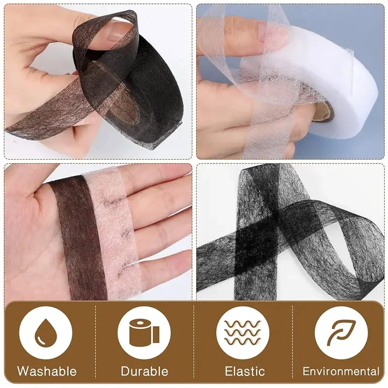 Adhesive Interlining Fabric 64 Meters Black White Double-sided Iron on Hem Tape Interlining Web DIY Sewing Accessories