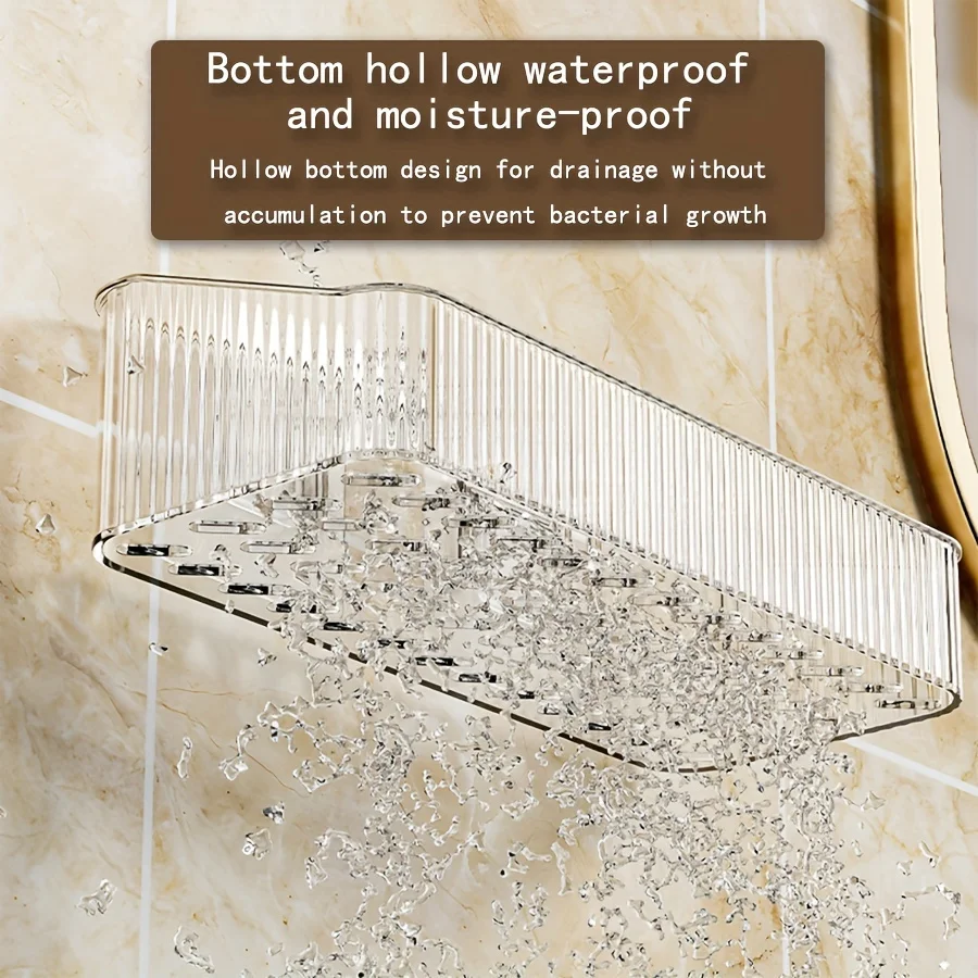 Luxury PET Plastic Wall-Mounted Bathroom Shelf - Moisture-Proof Hanging Storage Rack with Drainage for ToiletriesProducts 2