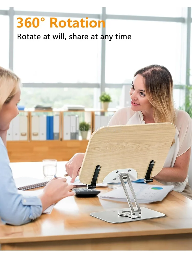 Wood Reading Stand Adjustable Desktop Bookshelf with 360 Rotating Base Foldable Laptop Stand Small Table with Book Holder