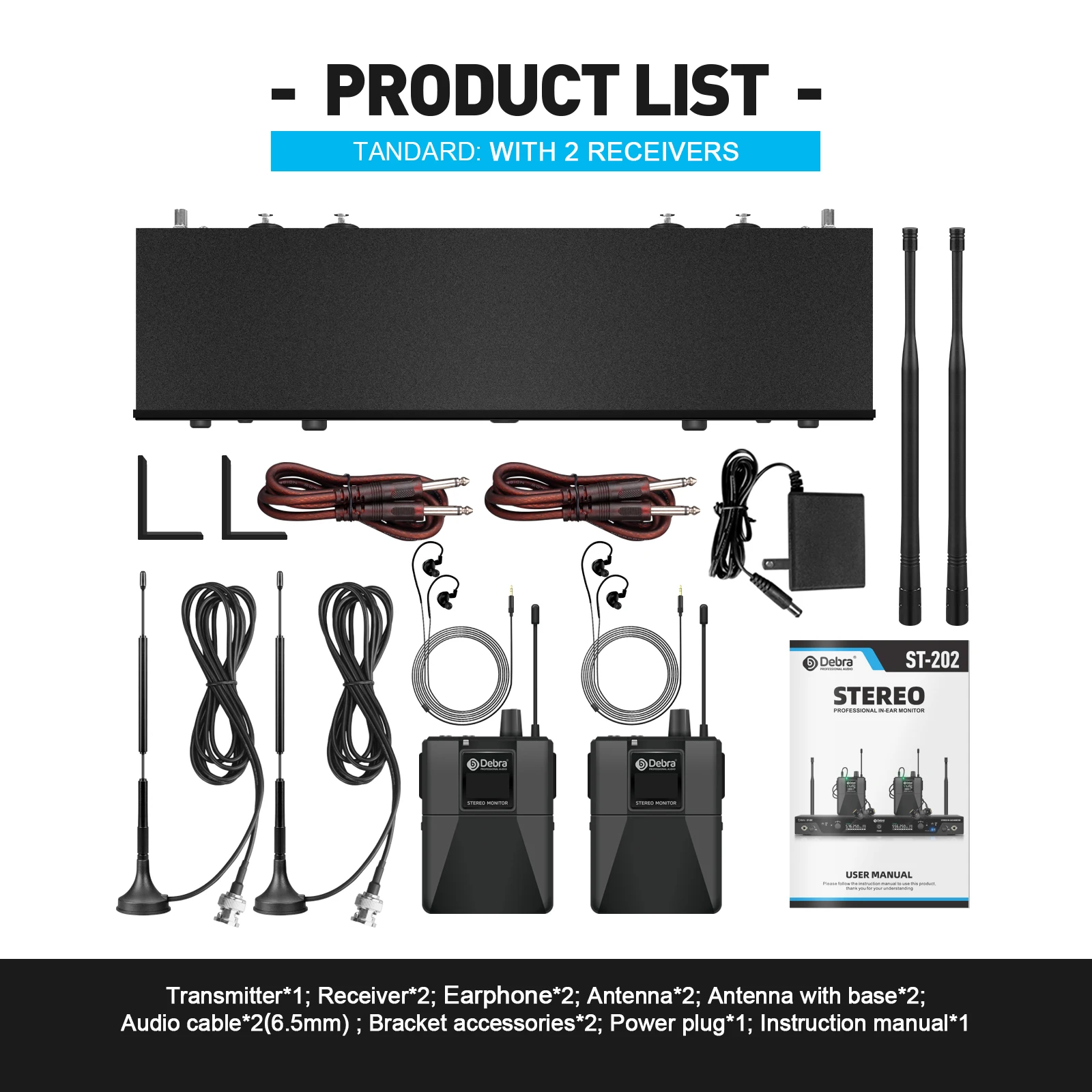 Debra UHF IEM Stereo ST-202 Professional Wireless In-Ear Monitor System 560-590M