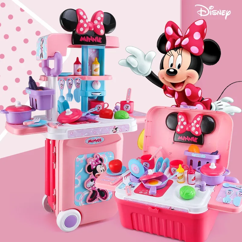 Disney 3 in1 Minnie mouse trolley case kitchen set for kids with light kitchen tableware play house set toys kids birthday gift 3