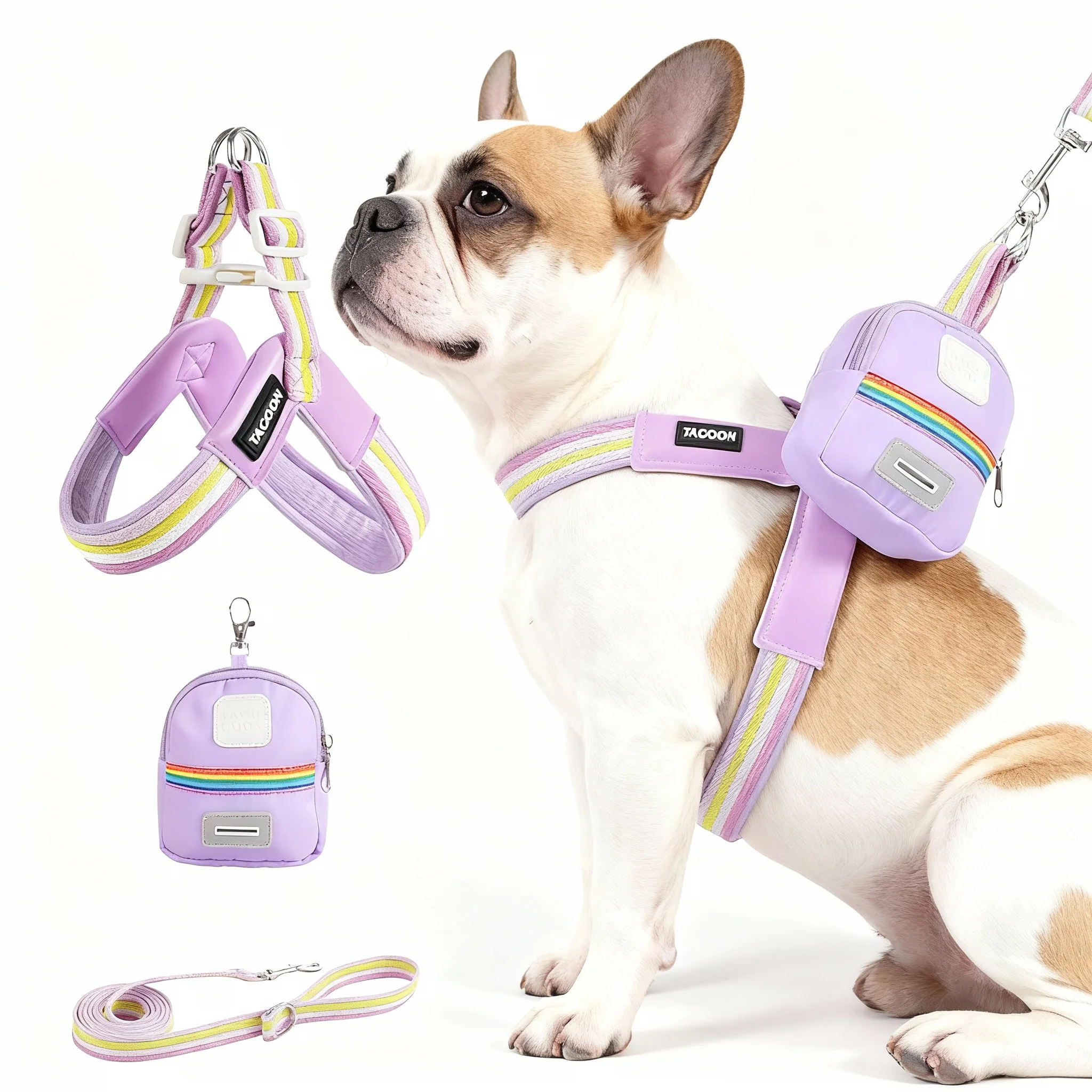 Reflective Y-shape Dog Harness & Backpack Set - Pastel No-pull Vest_voghion.com