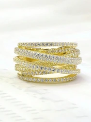 Sterling Silver Vintage Line Zircon Ring for Women - Luxury Fashion Jewelry (Golden)