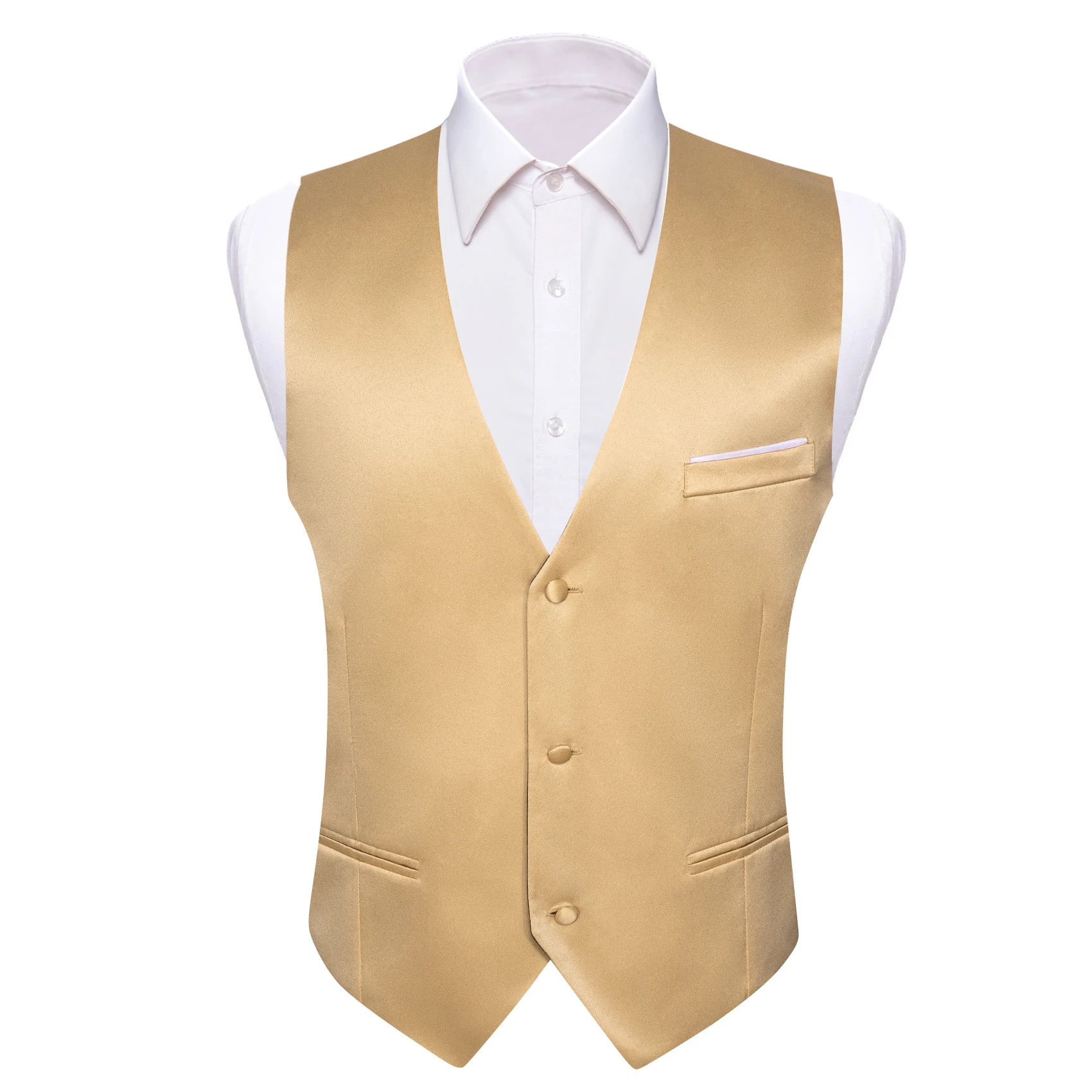 Luxury Vest for Men Gold Solid Silk Satin Waistcoat Bowtie Tie Set Sleeveless Jacket Wedding Formal Male Gilet Suit Barry Wang 2