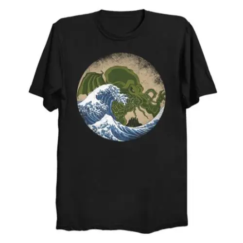 100% Cotone Abbigliamento Uomo Trend Hokusai Cthulhu T-Shirt
