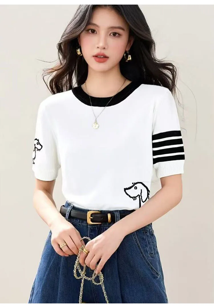 Women's modern round neck silk sweater in a summer-optimized knit design.