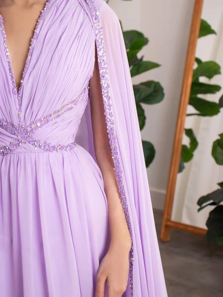 Women Prom Dresses Merida Chiffon Beads Sequins Prom Dresses Watteau Train Ruched A-Line Floor-Length Saudi Arabia Elegant Party Dresses