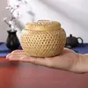 Bamboo Basket Useful Handmade Crafts Woven Double Layer Basket With Cover  Succulent Flower Pot Storage Basket Home Decorations 4