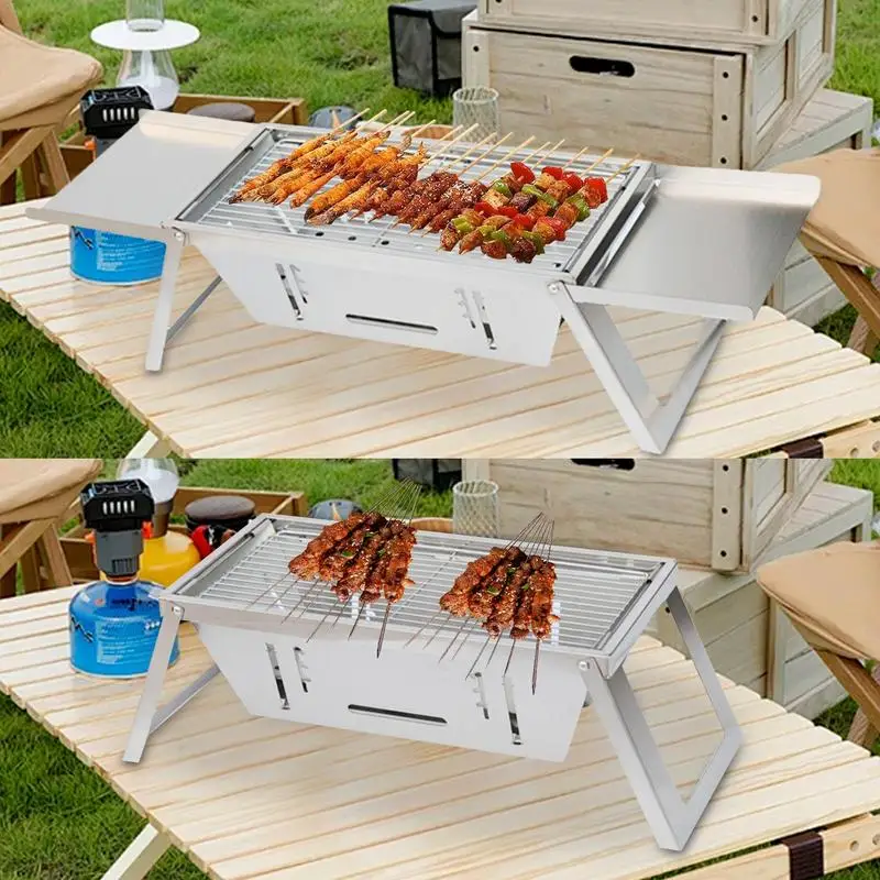 

Новый складной гриль для барбекю из нержавеющей стали, утолщенный гриль для барбекю из нержавеющей стали, для кемпинга, барбекю