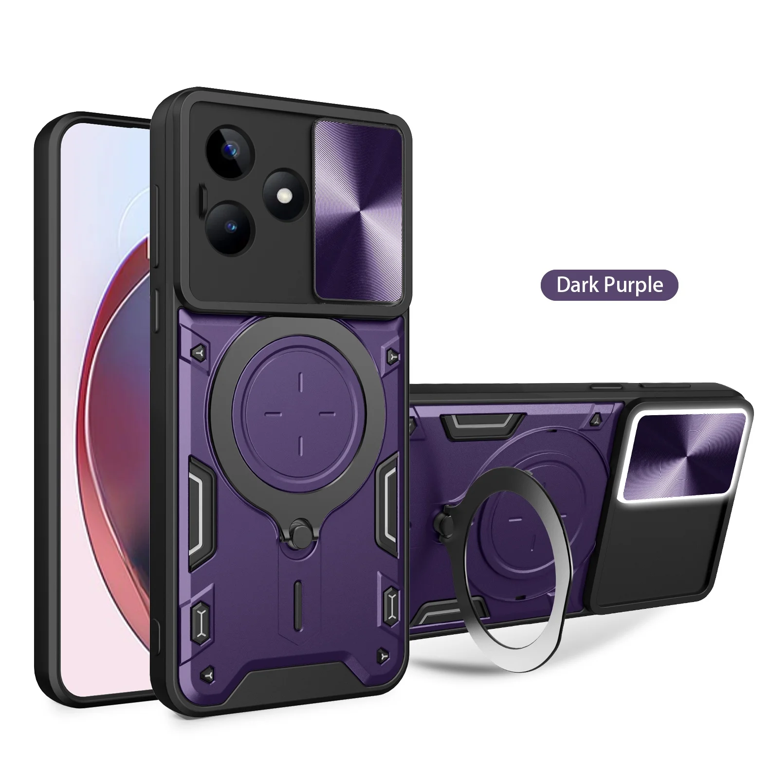 Heavy Duty Rugged Armor Phone Case with Magnetic Bracket and Slide Camera Protection Cover