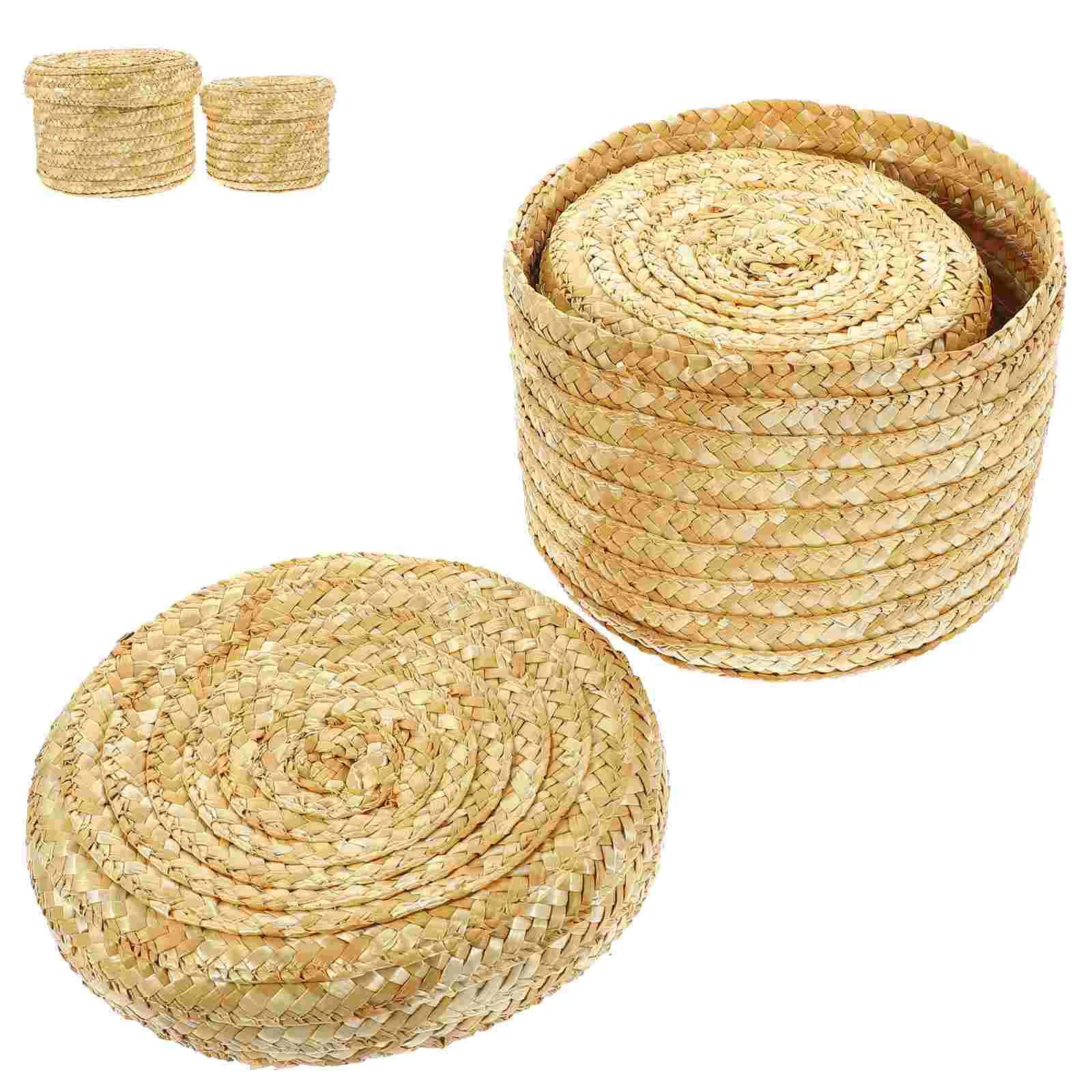 

2 Pcs Garbage Can Pastoral Style Straw Storage Basket Wicker Wastebasket Woven Baskets for