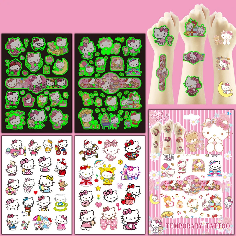 

Светящиеся тату-наклейки Hello Kitty, бриджи, сувениры, розовый кот, вечеринка, день рождения, аксессуары для комнаты, украшения для детей, подарки, игрушки