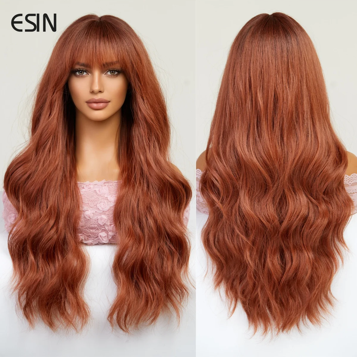 

Синтетический красочный длинный волнистый парик Emmor с челкой для женщин, косплей, натуральный хайлайтер, парик из коричневых волос, волосы из высокотемпературного волокна