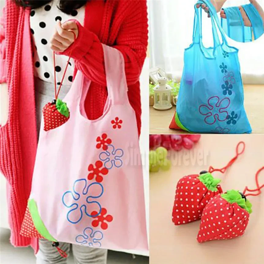 Wholesale 500pcs/lot Portable Cute Eco Reusable Storage Package Tote Folding Foldable Strawberry Bag Home 5