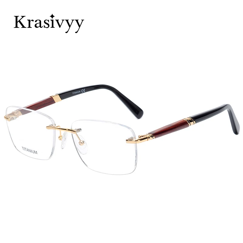 Krasivyy Rimless Wooden Glasses Frame Men Light Weight Optical