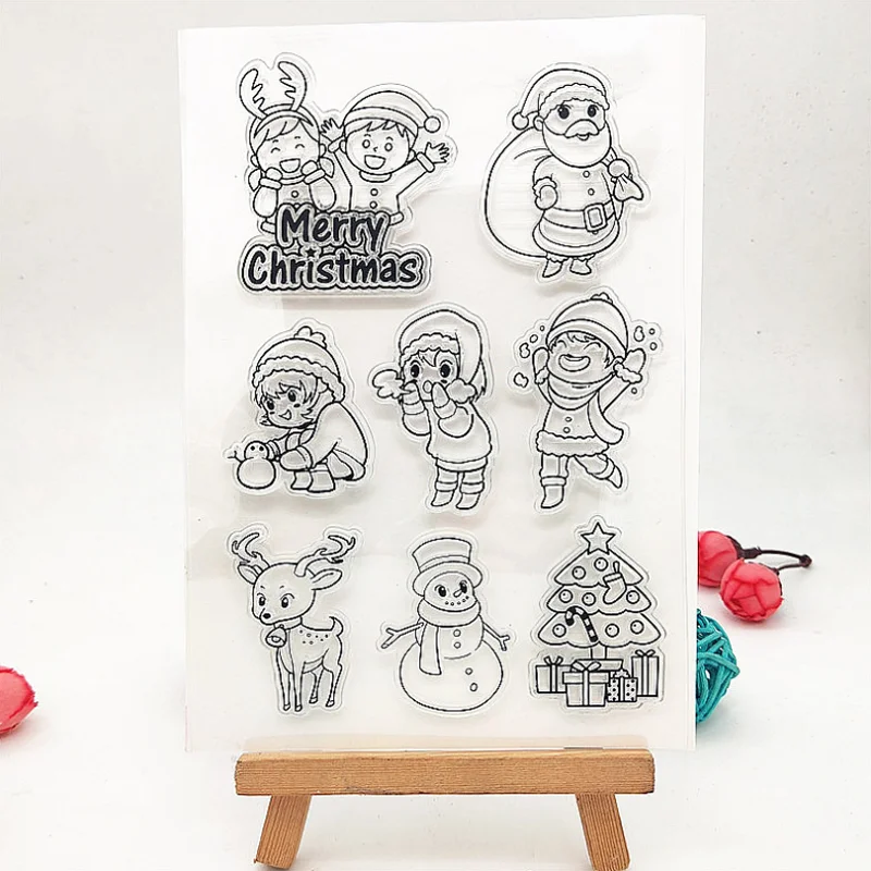 

Kawaii Christmas Transparent Silicone Finished Stamp Journal DIY Scrapbook Rubber Coloring Embossed Stencils Decoration Reusable