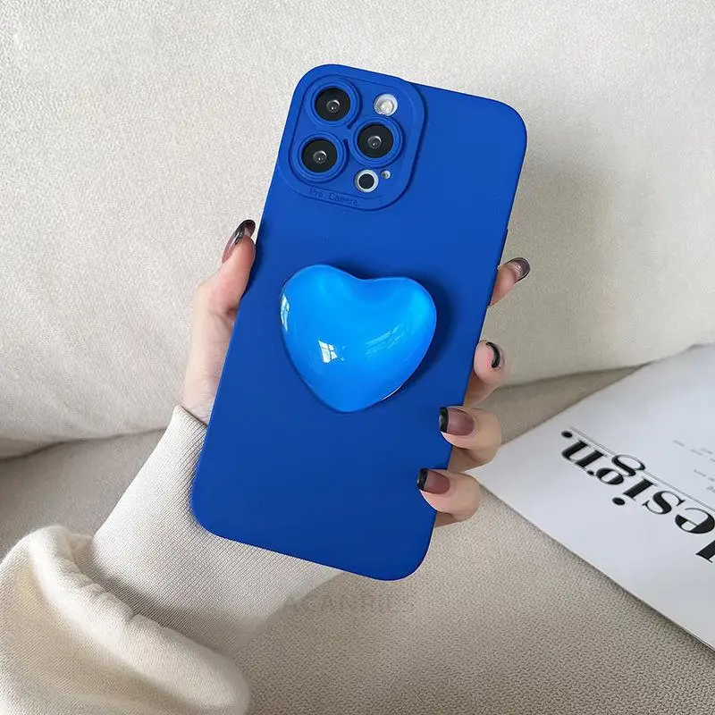 Case For Samsung Galaxy S22 S23 Ultra S21 S20 Fe Note 20 5g S 23 22 20 A54 A34 Love Heart Holder Klein Blue Stand Soft Silicone_voghion.com