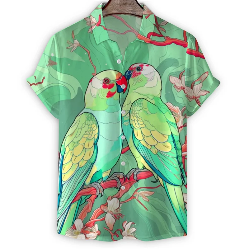 

Colorful Animal Birds Parrot 3d Print Shirt For Men Summer Beach Hawaiian Shirts Cool Short Sleeves Tops Lapel Button Blouse