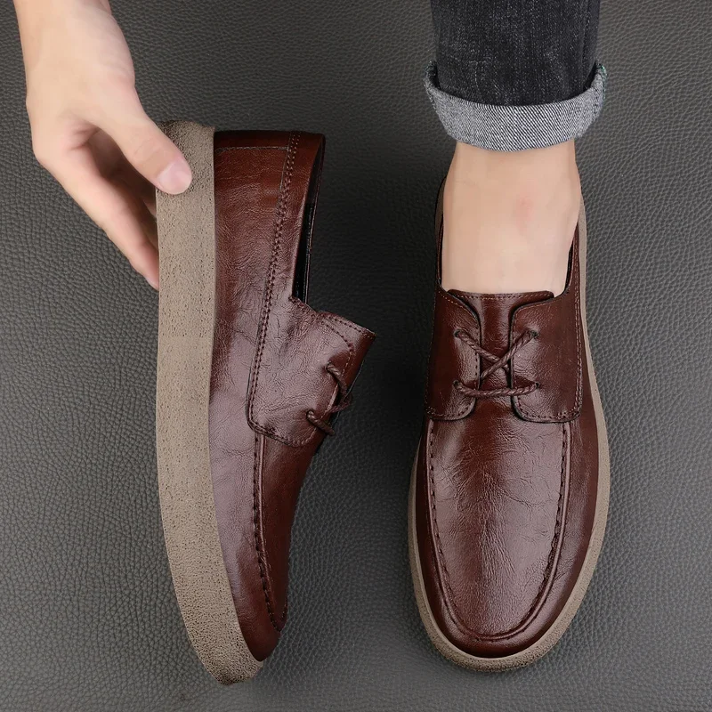 2023 New Lace Up Leather Shoes Men Loafers Soft Comfortable Mens Business Shoes Flat Casual Footwear Men Warm Brand Oxford Shoes 2