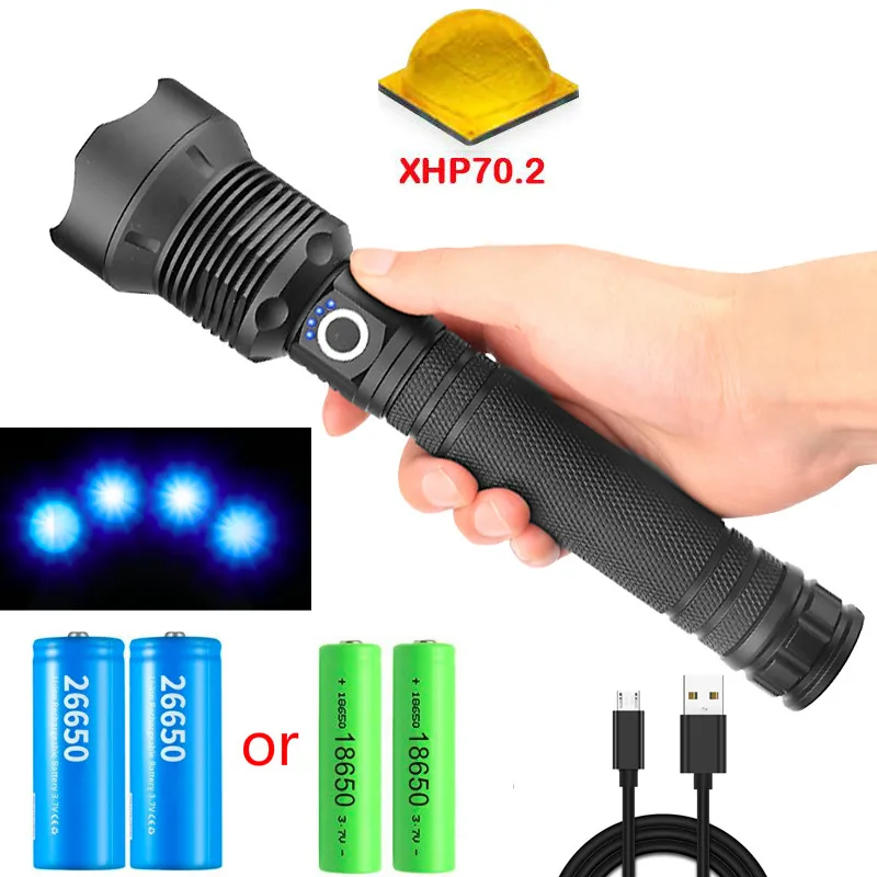 Linterna LED de 90000 lúmenes XHP70.2, con zoom USB, 3 modos, XHP70, XHP50, 18650, 26650, resistente al agua, batería recargable